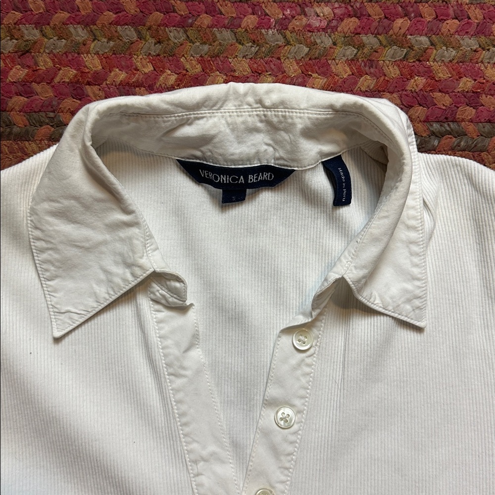 Veronica Beard White Ribbed Half Button Polo Shirt - image 2